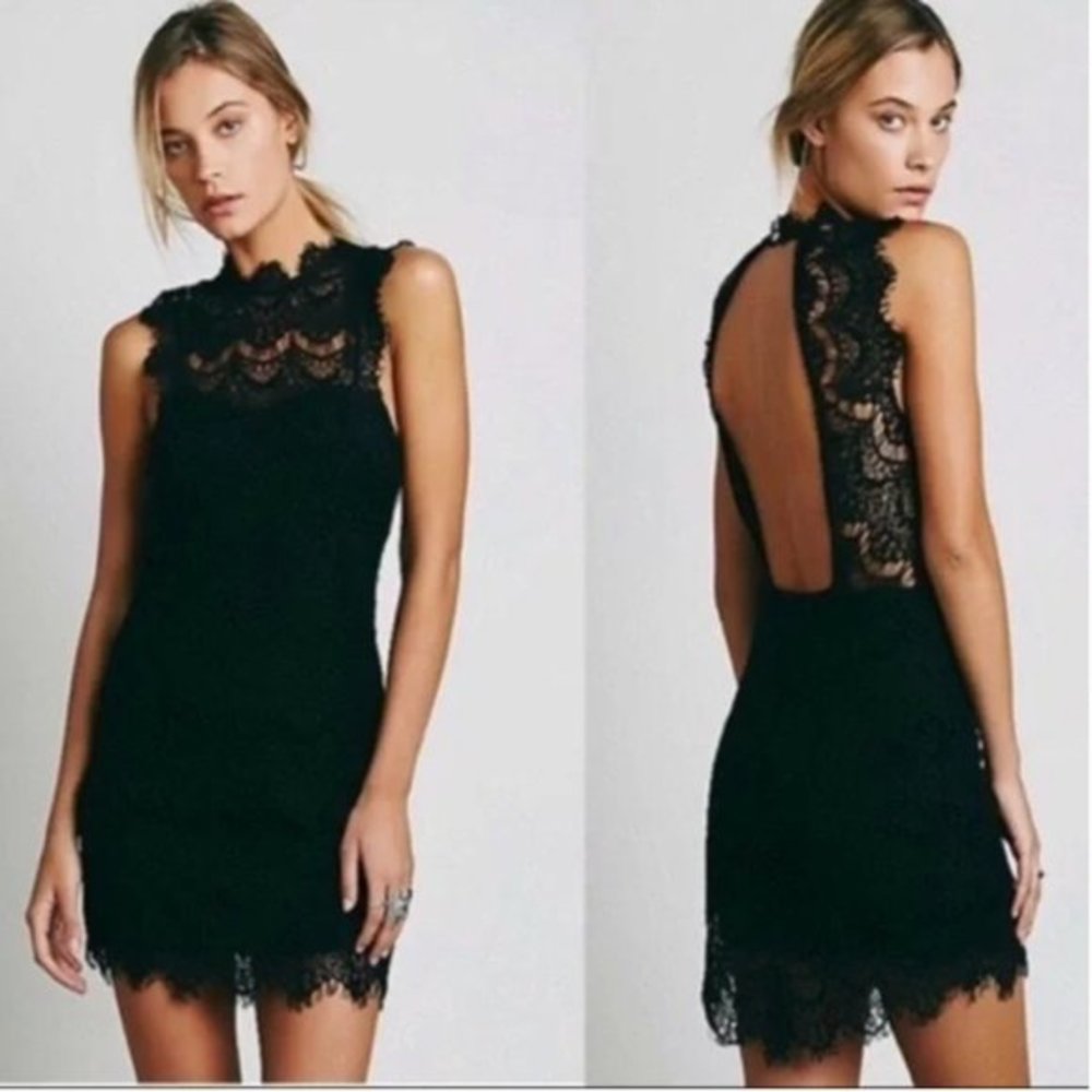Free People Black Lace Mini Dress
